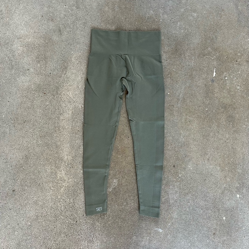 Set Active Sculptflex Leggings Green Size S/M Activewear Athleisure Ribbed - Picture 7 of 10
